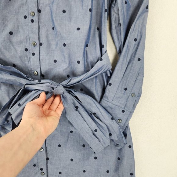 Boden Dress Womens 10 Blue Polka Tie Waist Button Front Modern Shirt Dress NEW - Picture 3 of 12